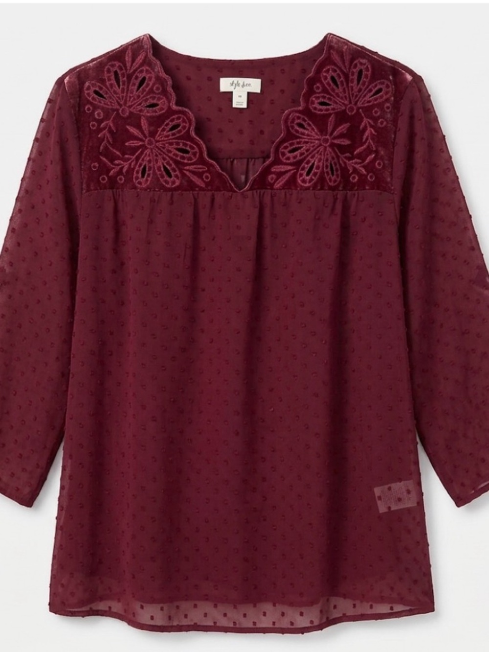 STYLE & CO. Swiss-Dot Velvet-Yoke Blouse, Women’s M, Red
